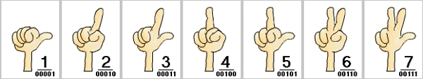 the binary representation of 4 for example iw 00100 which is then humorosly represented by the middle finger.