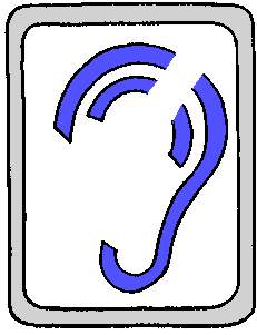 International deaf ear icon with a missing line across it